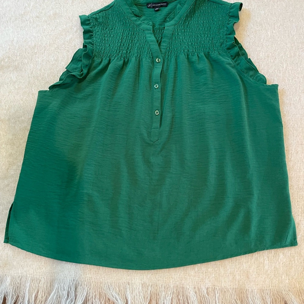 Adrianna Papell Emerald Ruffle Blouse